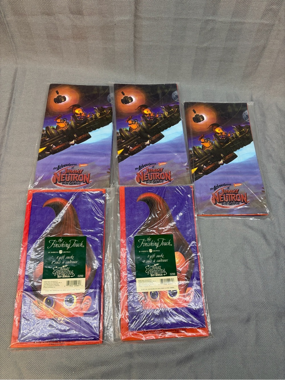 Vintage rare  Jimmy Neutron  new American greetings gift sacks 5 packages/8 each